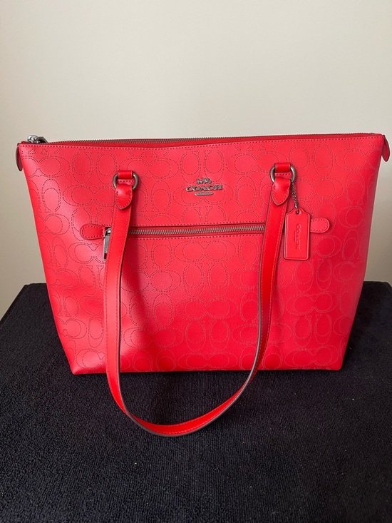 Coach Handbags - Coach Red Embossed Logo Tote with Front Zip Pocket